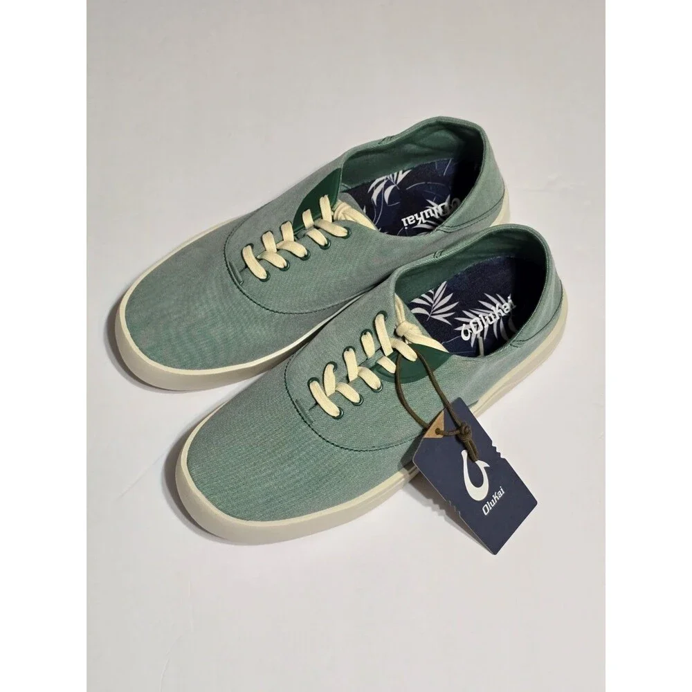 Olukai Tradewind Men's 10 Canvas Lace Up Boat Beach Sneakers Drop-In Heel Green